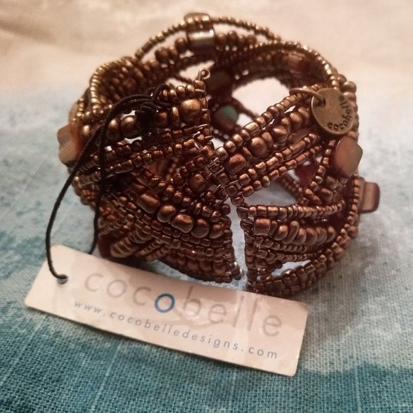Cocobelle Beaded Cuff Bracelet in Brown NWT - Picture 6 of 8